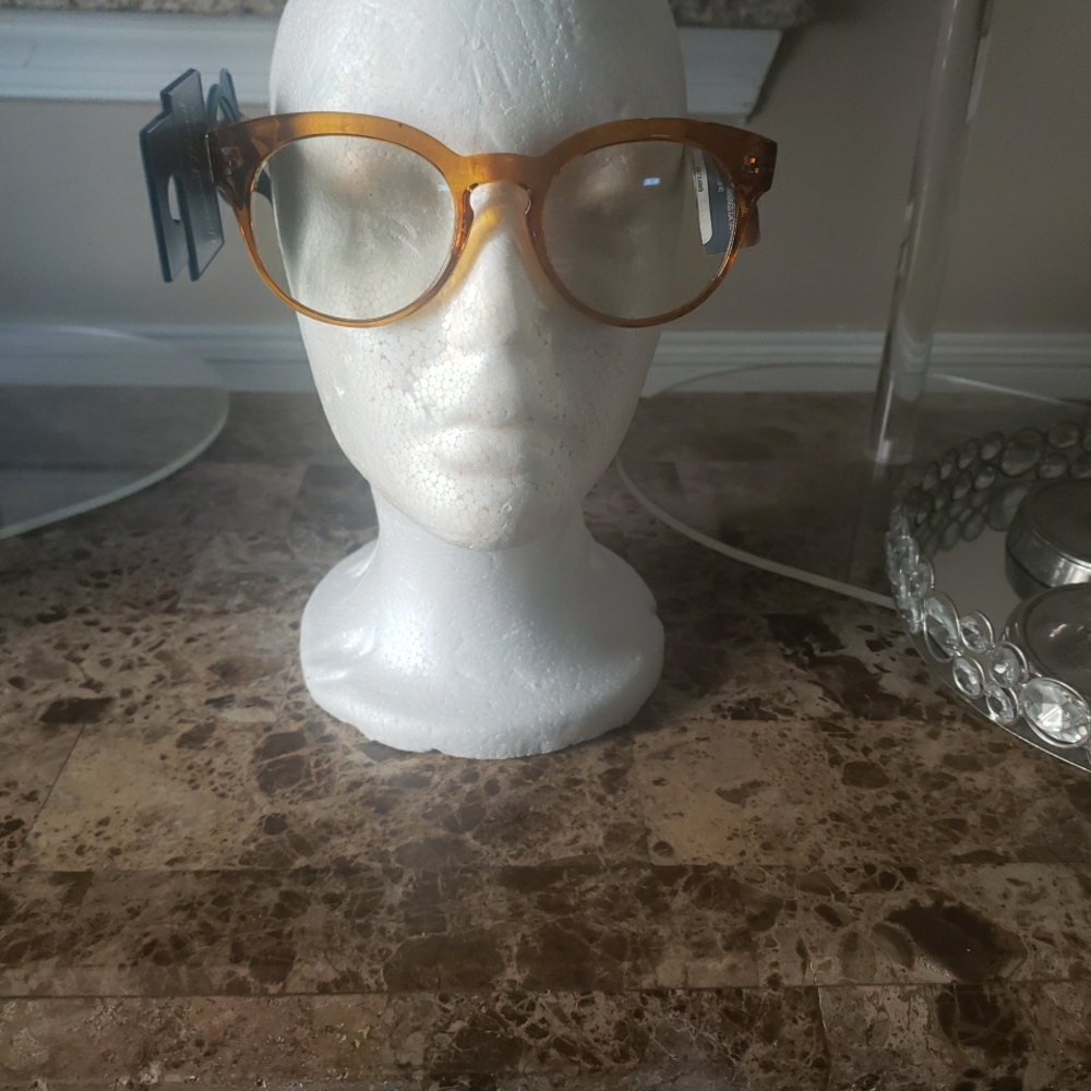 Universal Tread Translucent Golden Orange Round Blue Light Filtering Eyeglasses